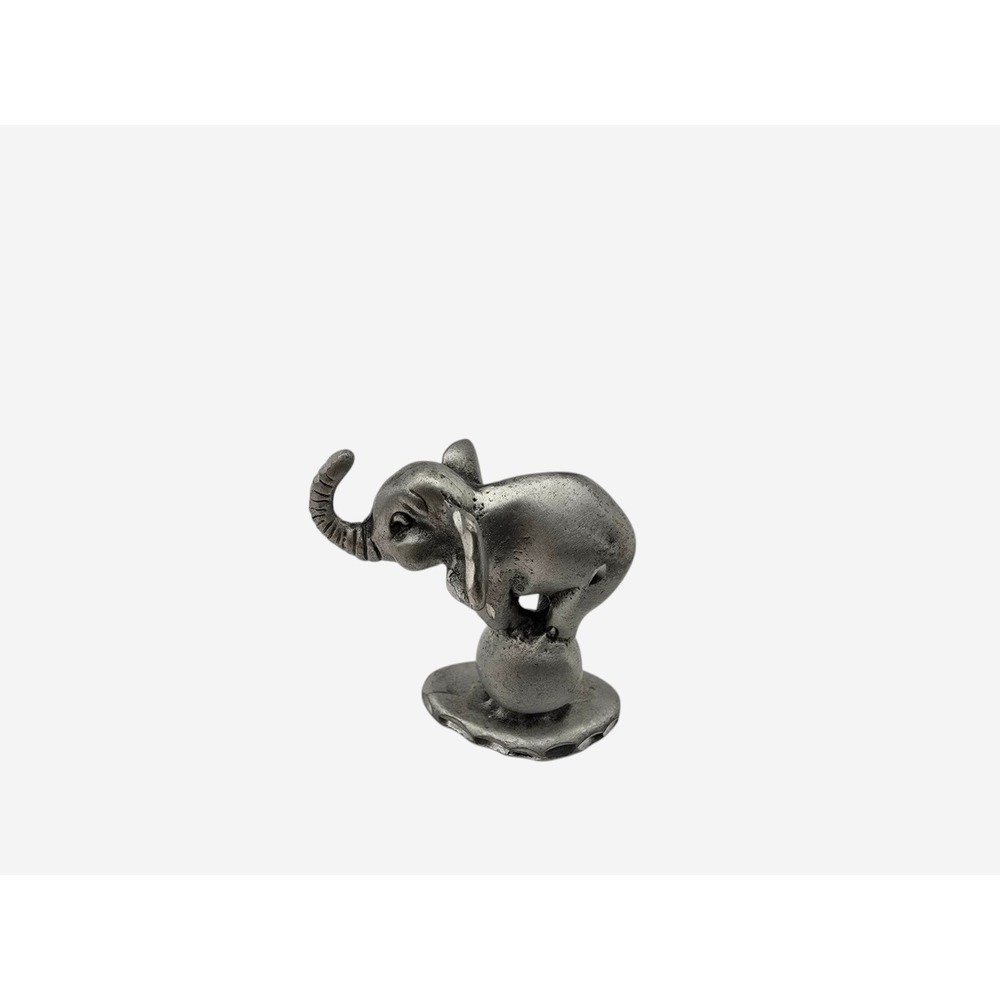 Miniature Pewter Elephant Balancing On ball Figurine Cuteri Circus Trunk Up